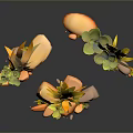 3D Rendered Plants with Yellow and Green Leaves Surrounded by Orange and Gray Stones