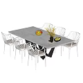 Modern Dining Table Set with White Rectangular Table Six Chairs Fruit Bowl and Vase
