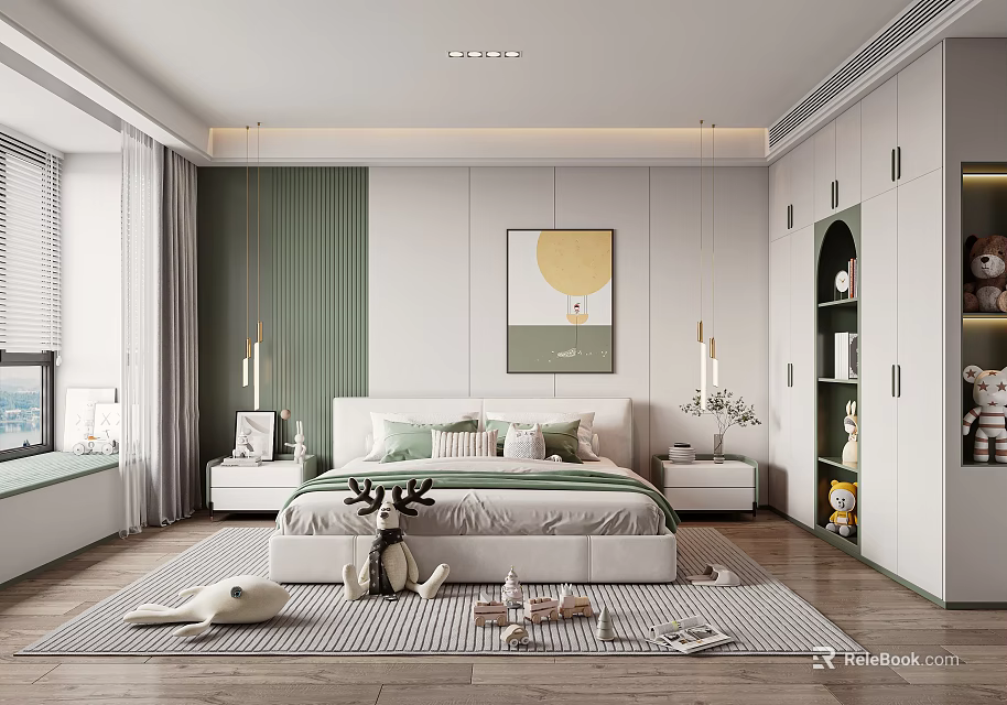 Modern Kids Bedroom With Bed Toys And Storage 3d model 