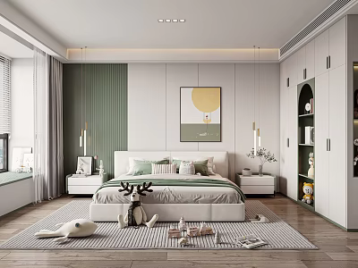 Modern Kids Bedroom With Bed Toys And Storage 3d model