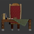 Wooden Table And Red Polka Dot Chair With Green Tablecloth Yellow Bottle Book And Glasses