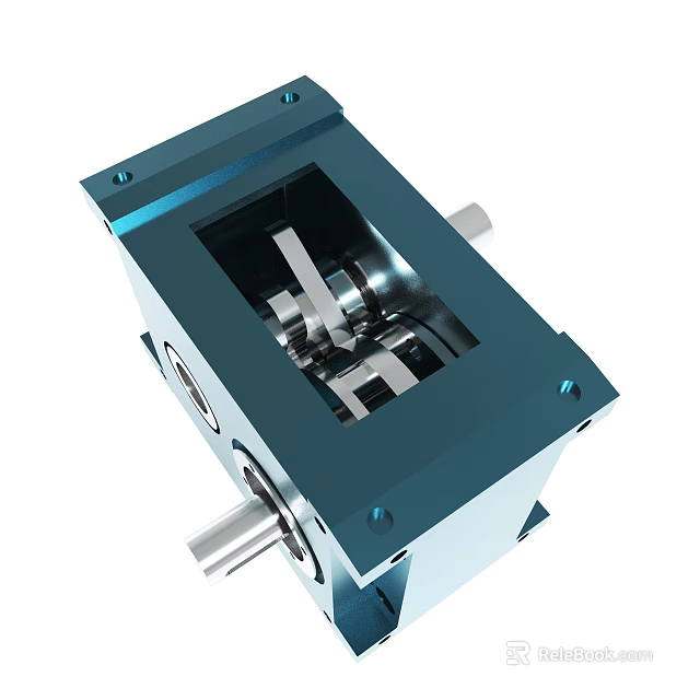 Blue Metal Gearbox With Internal Gear Structure And Shaft Components 3d model 