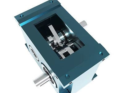 Blue Metal Gearbox With Internal Gear Structure And Shaft Components 3d model