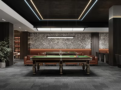 Modern Billiard Room Interior With Pool Table And Leather Sofa 3d model