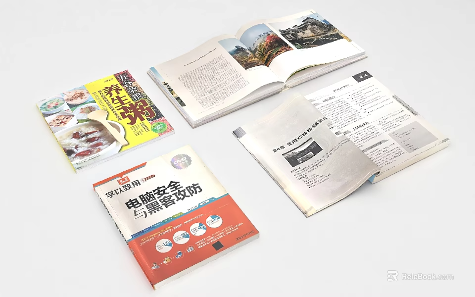 Study Room Featuring Various Books Including Landscape Photo Albums Technical Guides And Recipe Cookbooks 3d model 