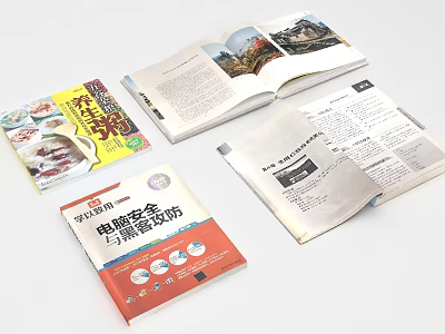Study Room Featuring Various Books Including Landscape Photo Albums Technical Guides And Recipe Cookbooks 3d model