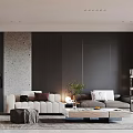 Modern Living and Dining Room Interior Design With Wooden Wall TV Fireplace and Coffee Table