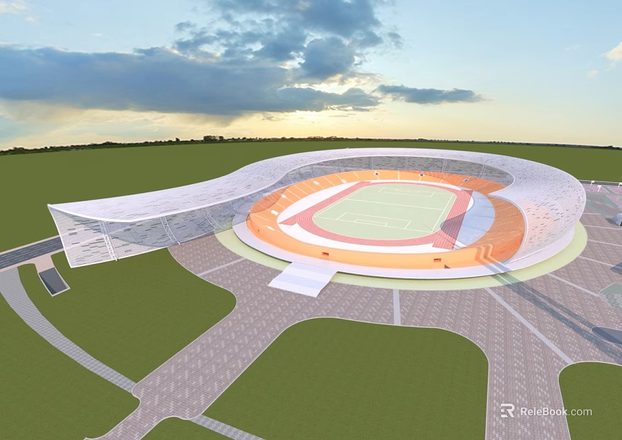 Modern Outdoor Stadium With Running Track Green Field For Fitness Activities 3d model 