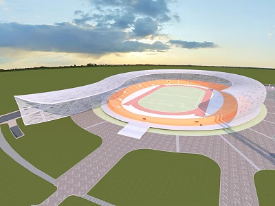 Modern Outdoor Stadium With Running Track Green Field For Fitness Activities 3d model