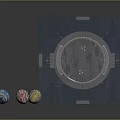 Futuristic Scene Component With Square Platform Yin Yang Symbol Yellow Lights And Colorful Spheres