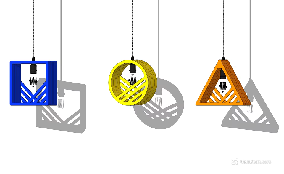 Modern Geometric Pendant Lights In Blue Yellow Orange With Unique Shapes And Designs 3d model 