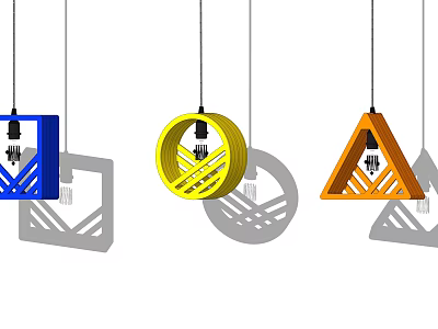 Modern Geometric Pendant Lights In Blue Yellow Orange With Unique Shapes And Designs 3d model
