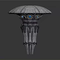 Gray Decorative Sculpture With Umbrella Shaped Top Textured Surface And Stone Base