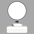 Modern Bathroom Vanity With Round LED Mirror White Washbasin And Black Faucet