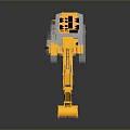 Yellow Tracked Utility Vehicle Excavator with Front Bucket and Cage Containing Black Items