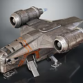 Futuristic Spaceship With Twin Engines Metallic Body Orange Stripes And Landing Gear For Space Exploration