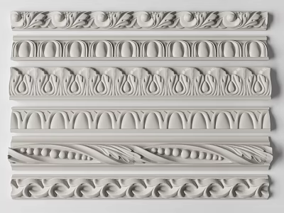 Various Decorative Gypsum Cornice Designs With Ornate Carved Patterns For Interior Decoration 3d model