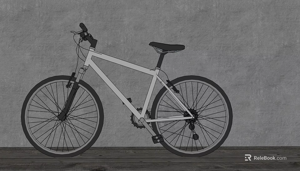 Stylish Minimalist Bicycle With Black Seat Leaning Against Gray Wall On Wooden Floor 3d model 