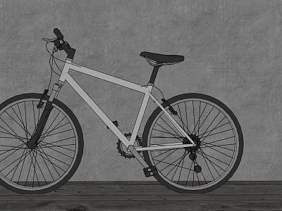 Stylish Minimalist Bicycle With Black Seat Leaning Against Gray Wall On Wooden Floor 3d model