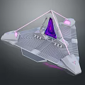 Futuristic Sci-Fi Space Landscape With Triangle Aircraft Purple Core Pink Lights And Gray Grid Design