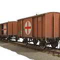 Wooden Train Carriages With Red Cross Symbols On Railway Tracks