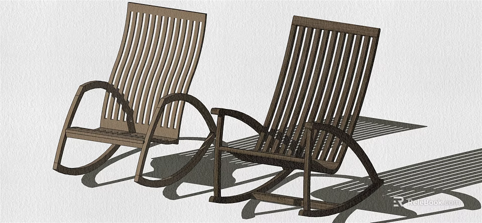 Wooden Leisure Chair With Slatted Back Curved Armrests And Rocking Design 3d model 