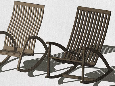 Wooden Leisure Chair With Slatted Back Curved Armrests And Rocking Design 3d model