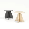 Black And Light Wood Modern Side Tables With Round Top And Angular Base 3d model