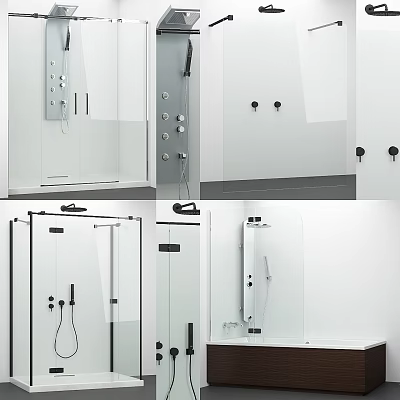 Modern Shower Sauna Design With Glass Doors Control Panels And Storage Fixtures 3d model