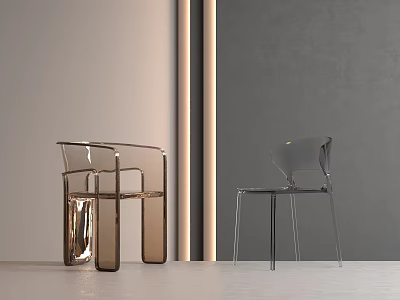 Modern Transparent and Brown Acrylic Leisure Chairs in Minimalist Indoor Setting 3d model