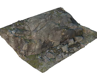 Natural Stone and Wood Elements in Textured Rock Ground with Various Sizes and Green Moss 3d model