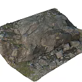 Natural Stone and Wood Elements in Textured Rock Ground with Various Sizes and Green Moss