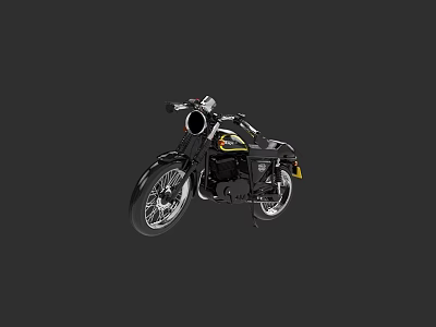 Black Classic Motorcycle With Yellow Accents And Chrome Details On Dark Background 3d model
