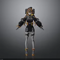 Mythical Fantasy Character With Creature Inspired Headdress And Black Orange Armor