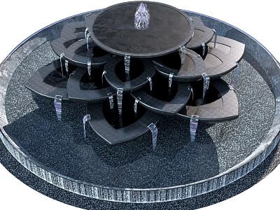 Decorative Black Circular Multi Tiered Petal Shaped Stone Fountain With Water Droplets 3d model