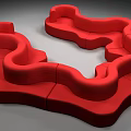 Modern Red Curved Sofa Featuring Sinuous Wave Shape For Interior Design 3d model