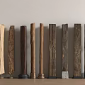Various Decorative Wooden Columns With Metal And Stone Bases For Interior Design