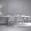 Modern Dining Table Set With Chairs Wall Art Table Lamp And Vase 3d model