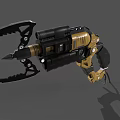 Futuristic Mechanical Weapon With Yellow Black Design And Claw Like Front Barrel Components
