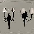 European Style Gold Metal Wall Sconces With Carved And Beige Lampshades On Decorative Framed Wall