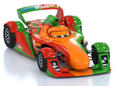 Electric Toy Race Car with Vibrant Red Green Orange Colors and Cartoon Style Sporty Design 3d model