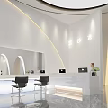Modern Elegant Hair Salon Interior With Arch Design Styling Chairs Reception Desk And Marble Floor