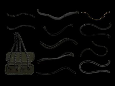 Various Straps Ropes And Small Bag On Black Background With Different Shapes 3d model