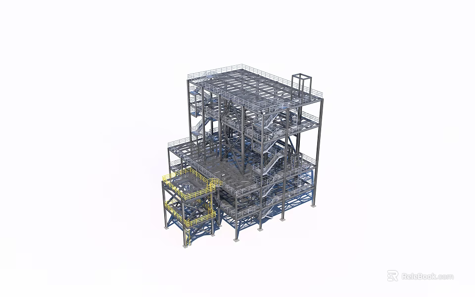 Heavy Duty Industrial Equipment With Steel Structure Framework And Multi Level Platforms 3d model 