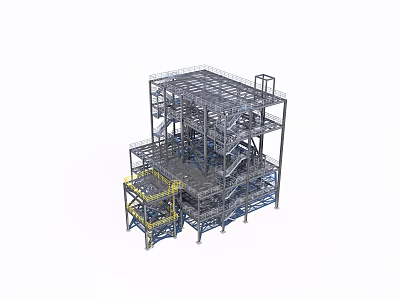 Heavy Duty Industrial Equipment With Steel Structure Framework And Multi Level Platforms 3d model
