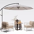 Outdoor Table with Curved Umbrella and Cozy Chairs Decorative Vase with Branches and Small Ornaments