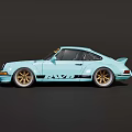Light Blue Porsche 911 Sports Car With Gold Wheels And RWB Modification