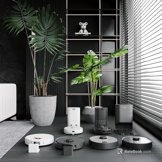 Smart Daily Appliances In Modern Living Room With Plants 3d model 