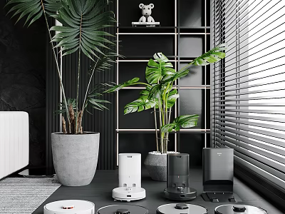 Smart Daily Appliances In Modern Living Room With Plants 3d model