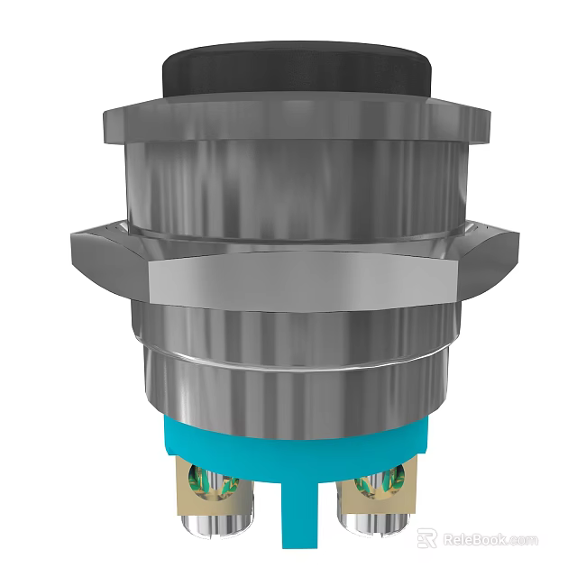 Stainless Steel Metal Push Button Switch For Electronic Appliances With Blue Base And Terminals 3d model 